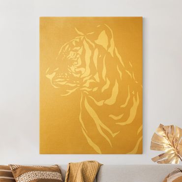 Leinwandbild Gold - Safari Tiere - Portrait Tiger Beige - Hochformat 3:4
