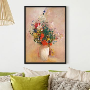 Bild mit Rahmen - Odilon Redon - Vase mit Blumen (rosenfarbener Hintergrund) - Hochformat 4:3