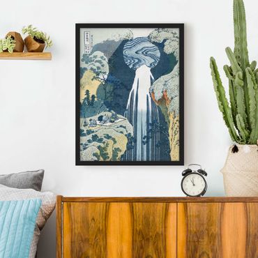 Bild mit Rahmen - Katsushika Hokusai - Der Wasserfall von Amida - Hochformat 3:4