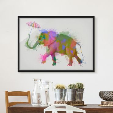 Bild mit Rahmen - Regenbogen Splash Elefant - Querformat 3:4