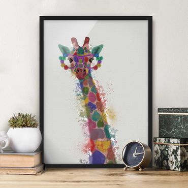 Bild mit Rahmen - Regenbogen Splash Giraffe - Hochformat 4:3