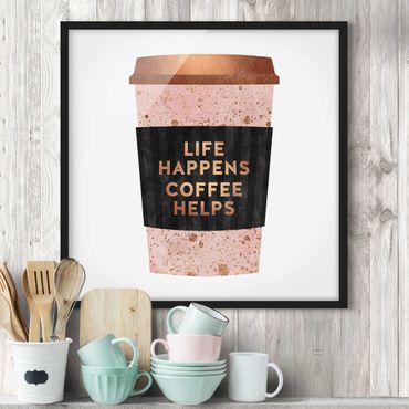 Bild mit Rahmen - Life Happens Coffee Helps Gold - Quadrat 1:1