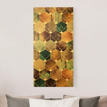 Leinwandbild Gold - Elisabeth Fredriksson - Goldene Geometrie - Türkises Art Deco - Hochformat 2:1