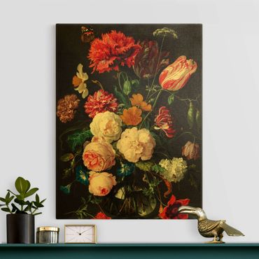 Leinwandbild Gold - Jan Davidsz de Heem - Stillleben mit Blumen in einer Glasvase - Hochformat 4:3