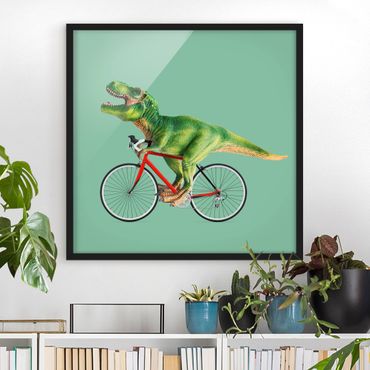 Bild mit Rahmen - Jonas Loose - Dinosaurier mit Fahrrad - Quadrat 1:1
