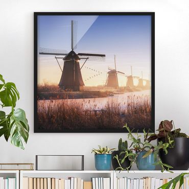 Bild mit Rahmen - Windmühlen von Kinderdijk - Quadrat 1:1