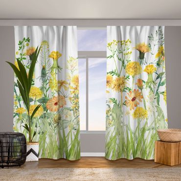 Vorhang - Aquarellierte Blumenwiese in Gelb