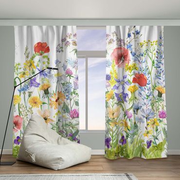 Vorhang - Aquarellierte Blumenwiese
