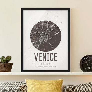 Bild mit Rahmen - Stadtplan Venice - Retro - Hochformat 3:4
