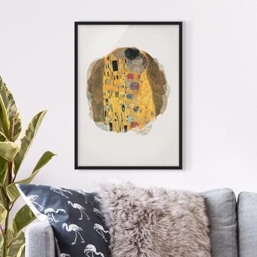 Bild mit Rahmen - Wasserfarben - Gustav Klimt - Der Kuss - Hochformat 4:3