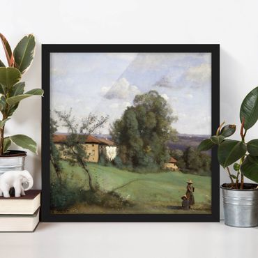 Bild mit Rahmen - Jean-Baptiste Camille Corot - Ein Bauernhof - Quadrat 1:1