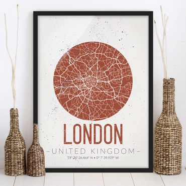 Bild mit Rahmen - Stadtplan London - Retro - Hochformat 3:4