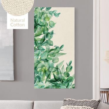 Leinwandbild Natur - Dickicht Eukalyptusblätter Aquarell - Hochformat 1:2