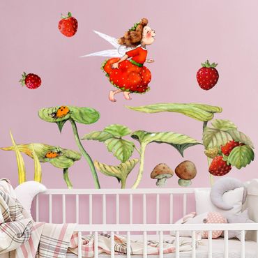 Wandtattoo - Erdbeerinchen Erdbeerfee - Blätter und Erdbeeren Set