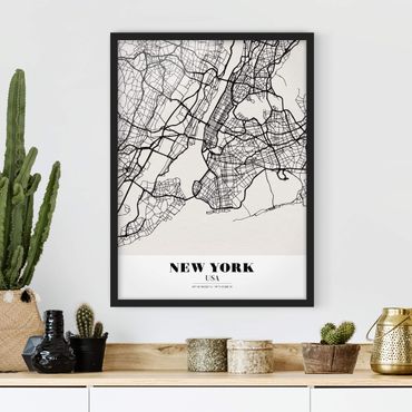 Bild mit Rahmen - Stadtplan New York - Klassik - Hochformat 3:4
