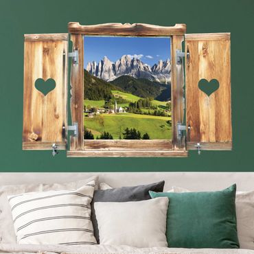 Wandtattoo - Fenster mit Herz Geislerspitzen in Südtirol