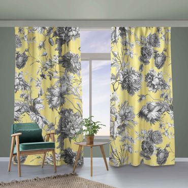 Vorhang - Floraler Kupferstich Graugelb