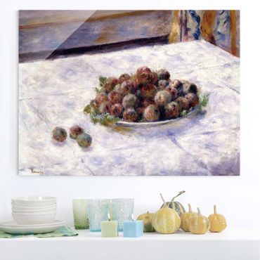 Glasbild - Kunstdruck Auguste Renoir - Stillleben, ein Teller mit Pflaumen - Impressionismus Quer 4:3