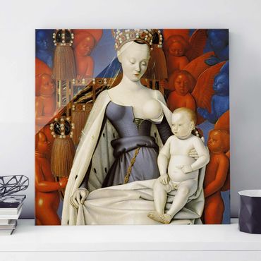 Glasbild - Kunstdruck Jean Fouquet - Die thronende Madonna mit dem Christuskind - Quadrat 1:1