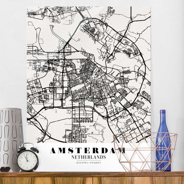 Glasbild - Stadtplan Amsterdam - Klassik - Hochformat 4:3