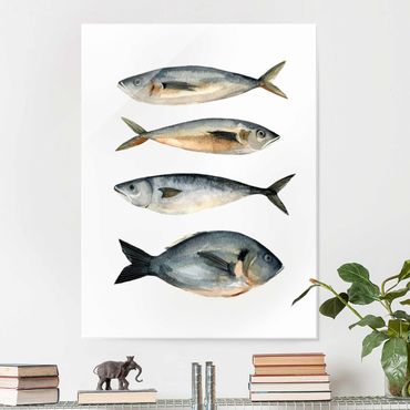 Glasbild - Vier Fische in Aquarell I - Hochformat 4:3