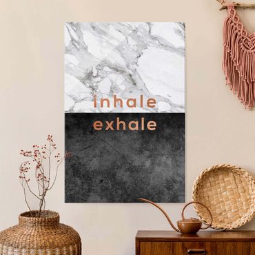 Glasbild - Inhale Exhale Kupfer und Marmor - Hochformat
