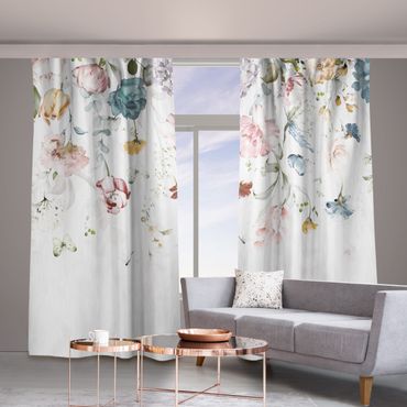 Vorhang - Rankende Blumen mit Schmetterlingen Aquarell