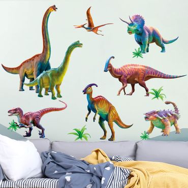 Wandtattoo - Regenbogen Dinosaurier Set