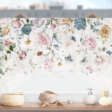 Fensterfolie - Sichtschutz - Rankende Blumen mit Schmetterlingen Aquarell - Fensterbilder