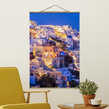 Stoffbild mit Posterleisten - Santorini at night - Hochformat 2:3