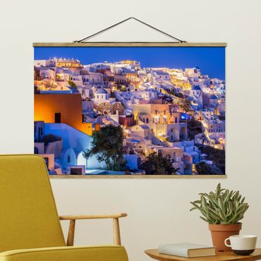 Stoffbild mit Posterleisten - Santorini at night - Querformat 3:2