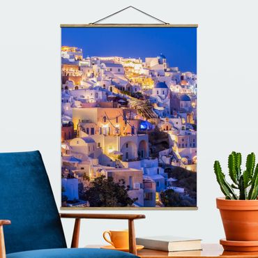 Stoffbild mit Posterleisten - Santorini at night - Hochformat 3:4