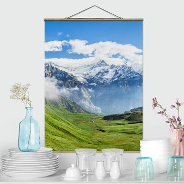 Stoffbild mit Posterleisten - Schweizer Alpenpanorama - Hochformat 3:4