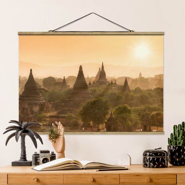 Stoffbild mit Posterleisten - Sonnenuntergang über Bagan - Querformat 3:2