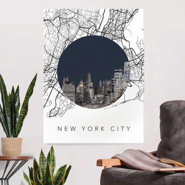 Glasbild - Stadtplan Collage New York City - Hochformat