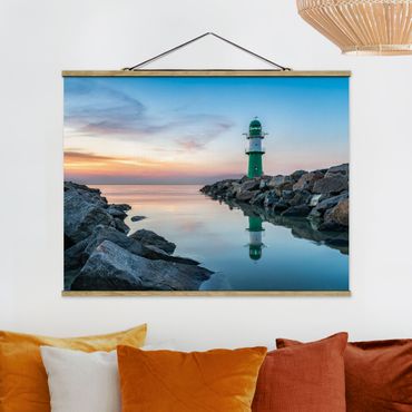 Stoffbild mit Posterleisten - Sunset at the Lighthouse - Querformat 4:3