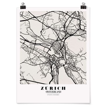 Poster - Stadtplan Zürich - Klassik - Hochformat 3:4