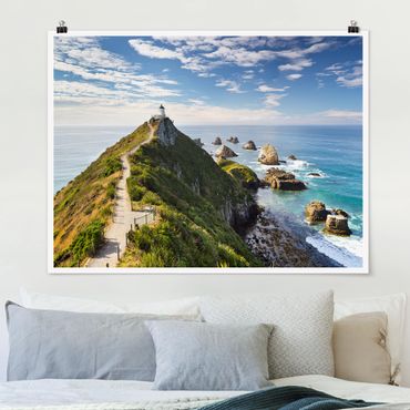 Poster - Nugget Point Leuchtturm und Meer Neuseeland - Querformat 3:4