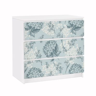 Möbelfolie für IKEA Malm Kommode - Klebefolie Hortensia pattern in blue