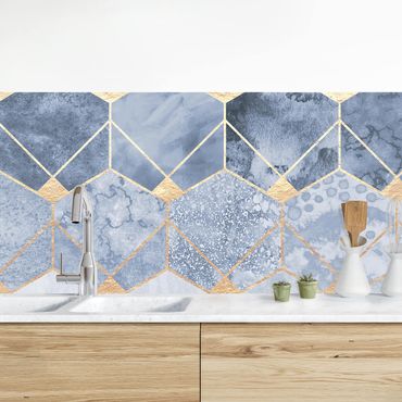Küchenrückwand - Blaue Geometrie goldenes Art Deco