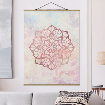 Stoffbild mit Posterleisten - Mandala Illustration Blüte rose pastell - Hochformat 3:4