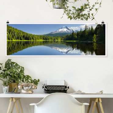 Poster - Vulkan mit Wasserspiegelung - Panorama Querformat
