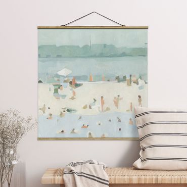 Stoffbild mit Posterleisten - Sandbank im Meer I - Quadrat 1:1