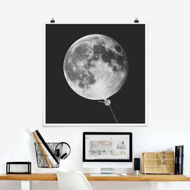Poster - Jonas Loose - Luftballon mit Mond - Quadrat 1:1