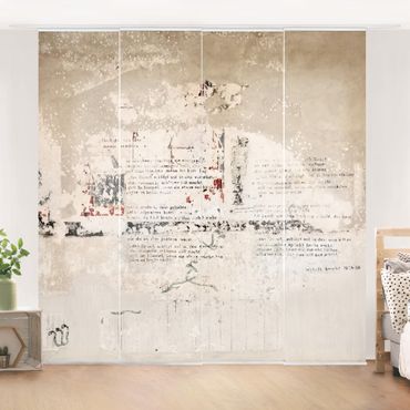 Schiebegardinen Set - Alte Betonwand mit Bertolt Brecht Versen - Flächenvorhänge