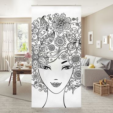 Raumteiler - Blumen im Haar 250x120cm