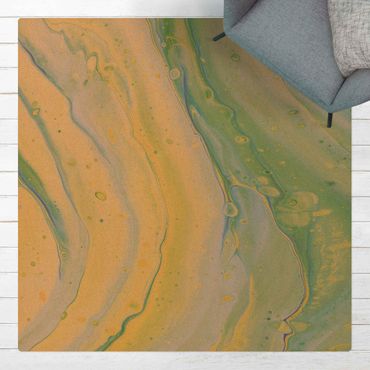 Kork-Teppich - Abstrakte Marmorierung Gelbgrün - Quadrat 1:1