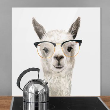 Glas Spritzschutz - Hippes Lama mit Brille I - Quadrat - 1:1