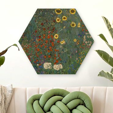 Hexagon Bild Holz - Gustav Klimt - Garten Sonnenblumen