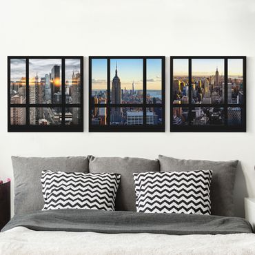Leinwandbild 3-teilig - Fensterblicke über New York - Quadrate 1:1